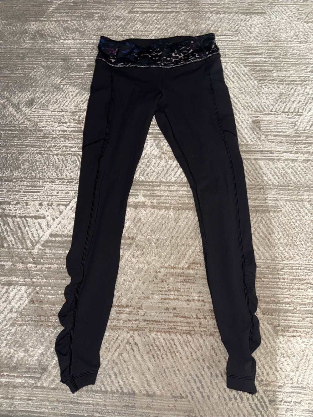 lululemon athletica Black Leggings with Purple Patterned Waistband